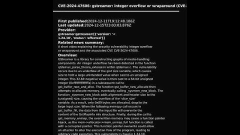 gstreamer: integer overflow or wraparound (CVE-2024-47606) #shorts