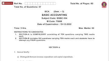 BCA 3RD SEM BASIC ACCOUNTING DEC 2022 | PTU