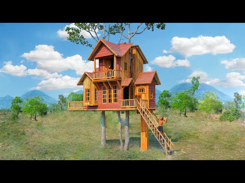 Building most beautiful 2-Story Treehouse by Ancient Tools