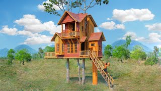 Building most beautiful 2-Story Treehouse by Ancient Tools