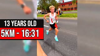 13 years old  5km in 16:31  Per August Halle