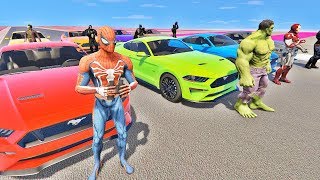 HOMEM ARANHA HULK E HOMEM DE FERRO DESAFIO COM CARROS FORD MUSTANG! CORRIDAS ACROBÁTICAS - IR GAMES screenshot 4