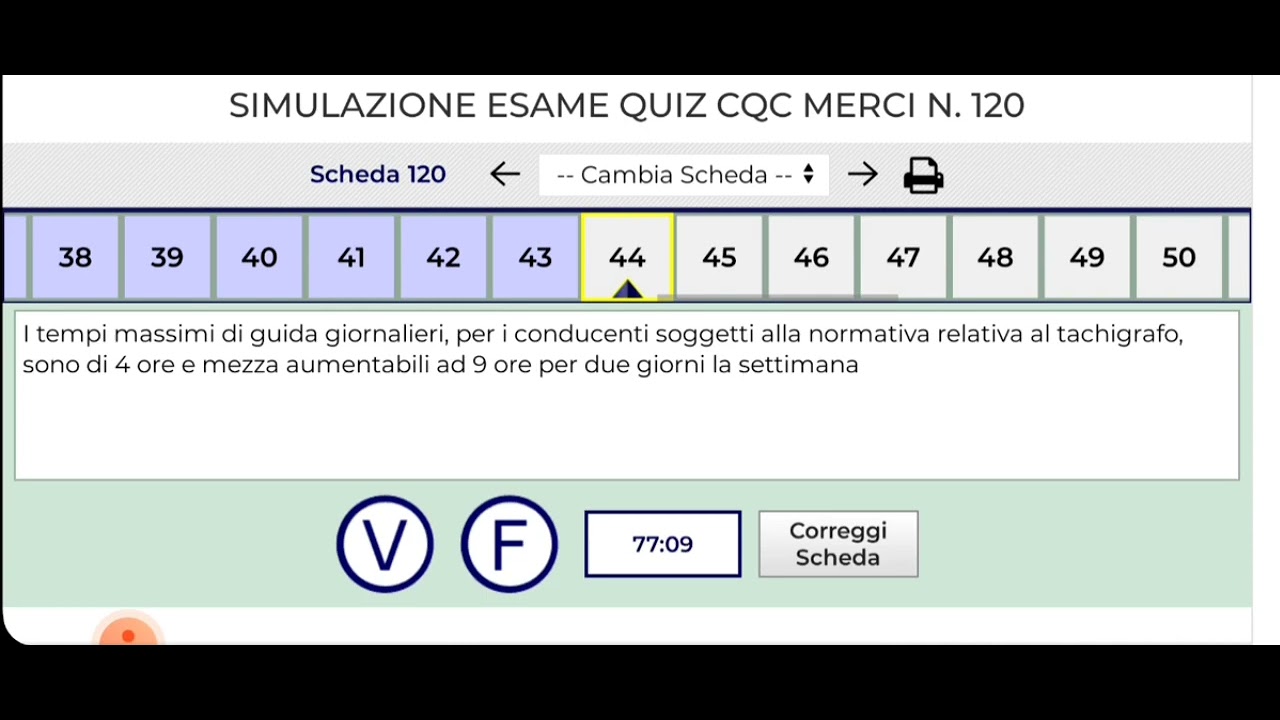SIMULAZIONE ESAME QUIZ CQC MERCI SCHEDA 120 È ULTIMA SCHEDA 70 DOMANDE