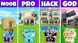 Minecraft Battle : Family New Luxe House Build Challenge - Noob Vs Pro Vs Hacker Vs God