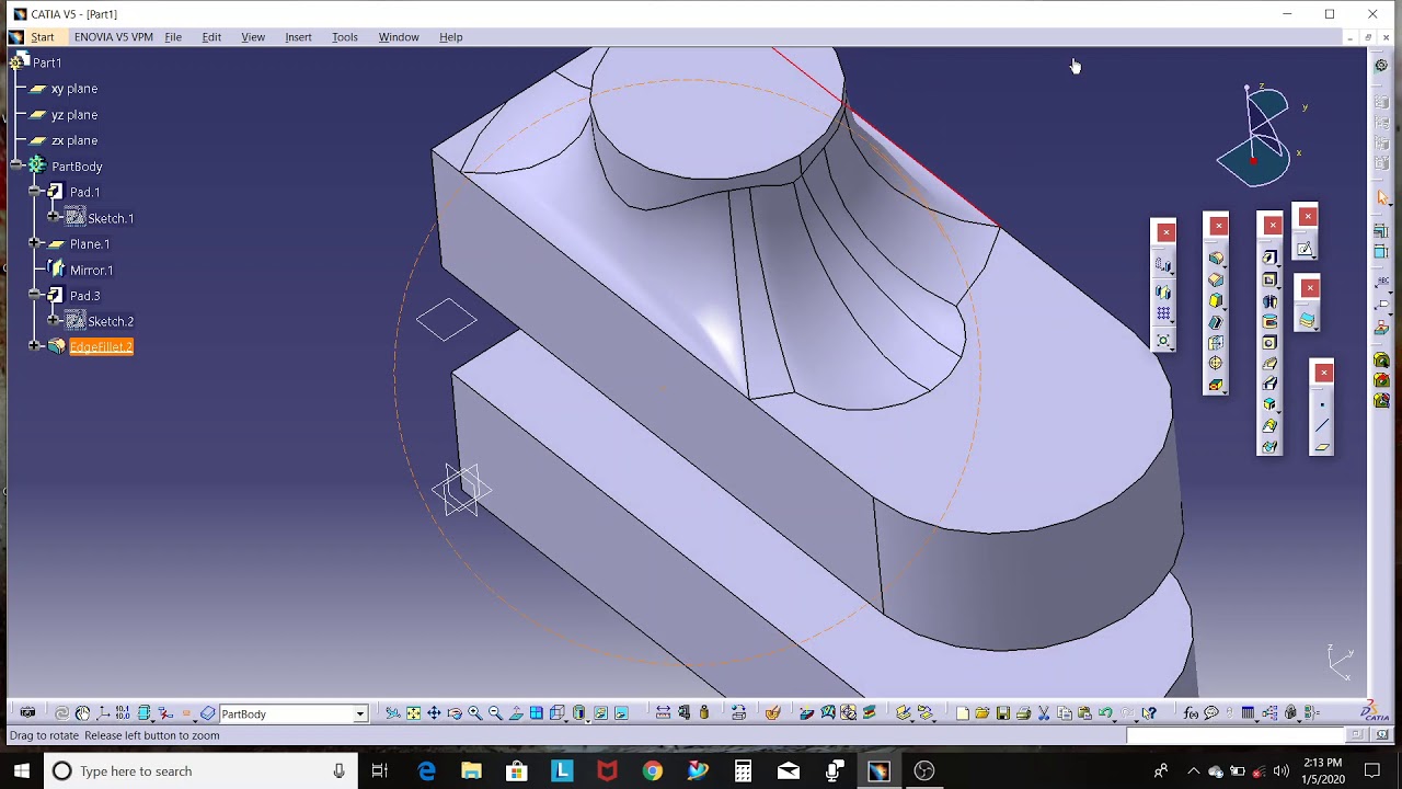 2.18 Part Design CATIA V5 Edge Fillet/Tangency/Minimal/Intersection