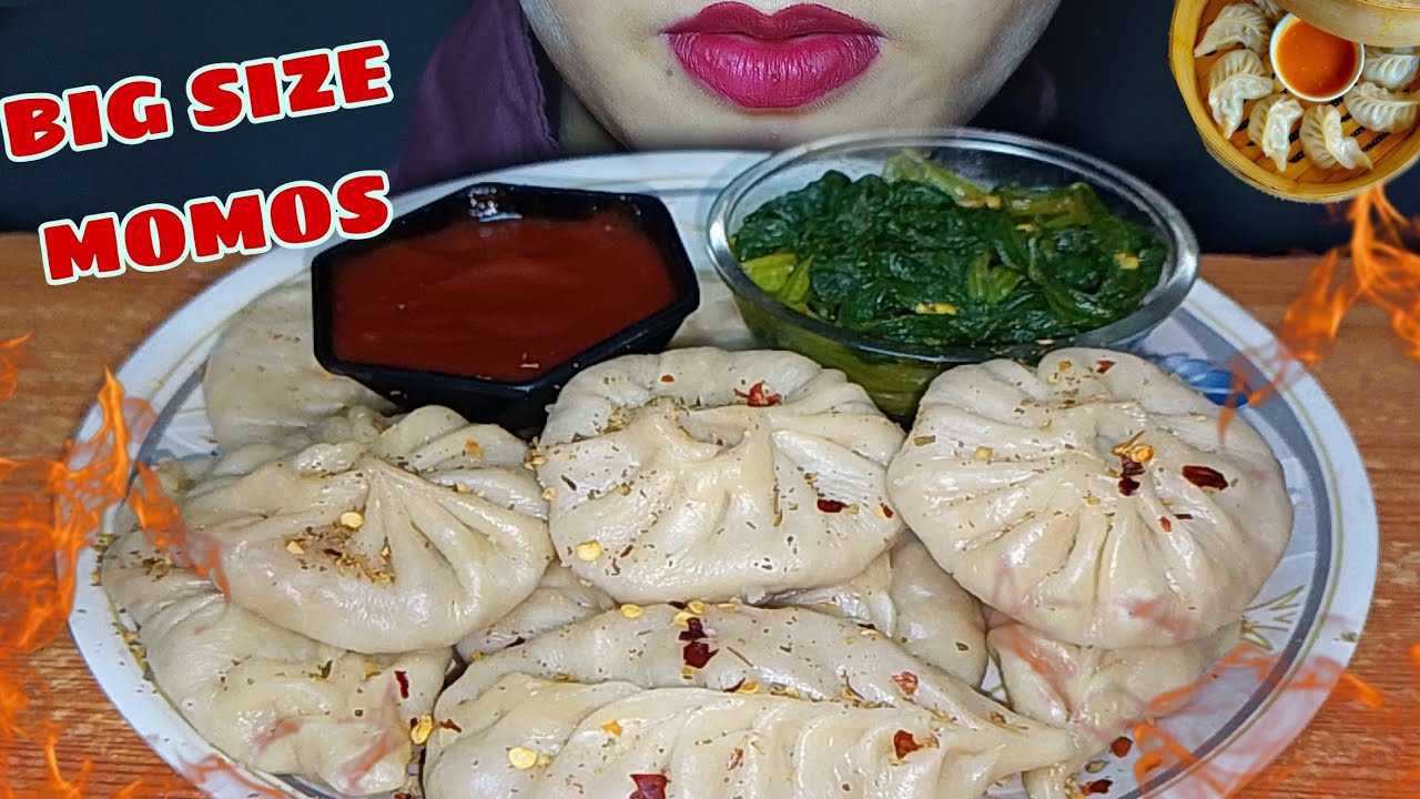 ASMR EATING BIG SIZE SPICY MOMOS, BOILED RAI LEAVES|ASMR,MUKBANG,ASMREATING,EATINGSHOW,MOMOS,FOOD|