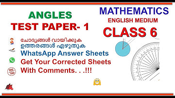 ANGLES TEST PAPER CLASS 6 MATHS CHAPTER 1 ENGLISH MEDIUM  SCERT KERALA SYLLABUS