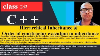 32 Hierarchical Inheritance, Order of constructor execution in inheritance zoom | C++ Programming Tu by tech fort 84 views 3 years ago 39 minutes