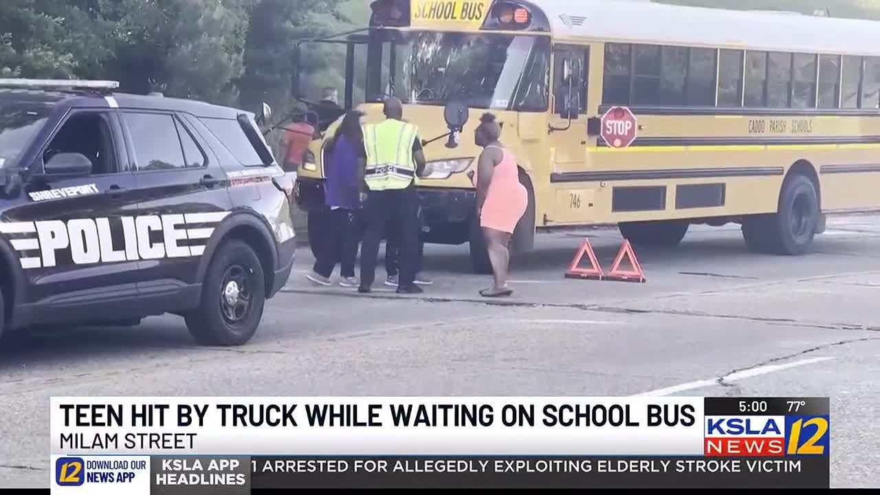 Teen hit by truck while waiting on bus - YouTube