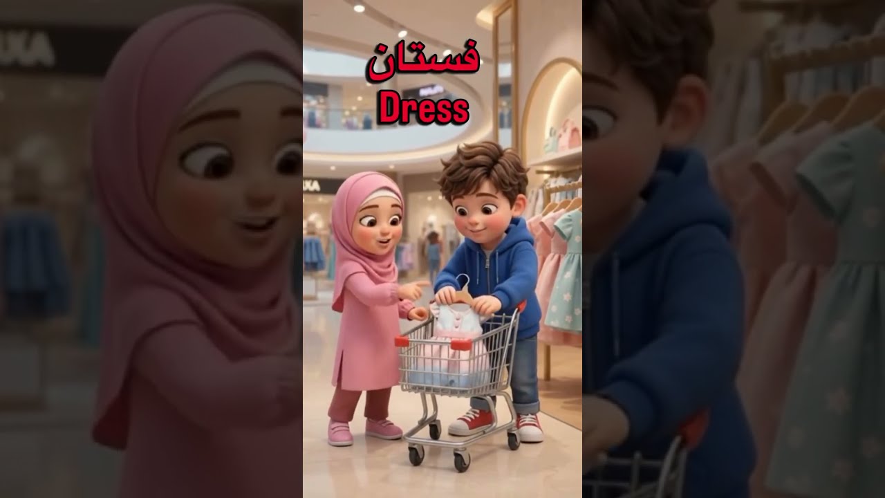 Learn 3 clothing words in Arabic with Lina & Adam! 👗🎩🧥فستان — Dressقبعة — Hatمعطف — Coat