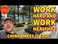 China makes it easy to work hard and healthy green space and exercise for all