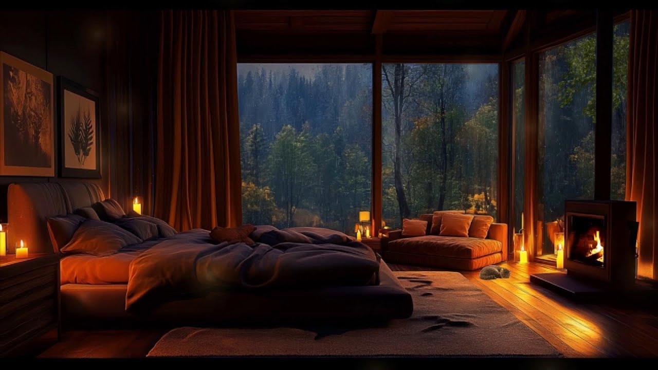 Cozy Room with Fireplace & Rain Sounds | Relaxing Ambience for Sleep ...