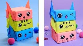 Origami CATS BOXES for desktop / KAWAII CAT BOXES - YouTube