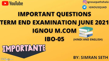 IMPORTANT QUESTIONS IBO-05 || JUNE 2021 || IGNOU || M.COM (MUST WATCH) ✔👍✌  @IGNOU epathshala ​