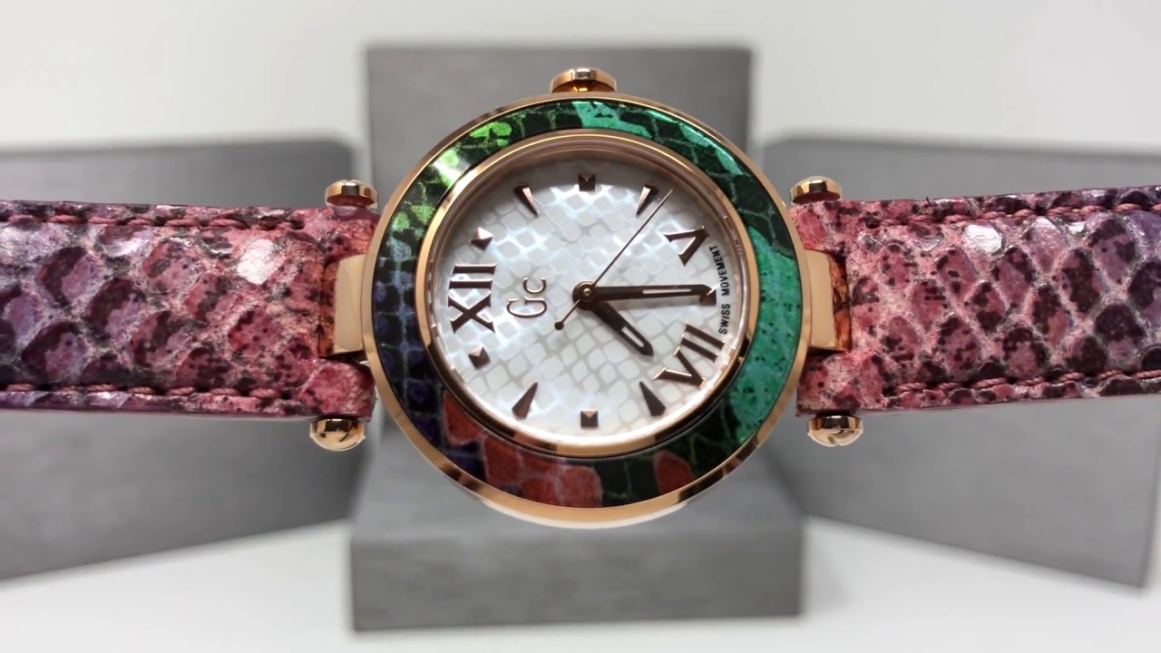Guess Rose Gold and Black Snake-Print Crystal Watch Guess Collection Watch GC Lady chic Gold Snake Skin Pattern  main image 4