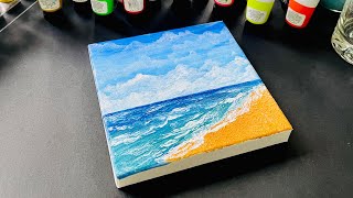 Easy Beach Acrylic Painting Tutorial 🌊 | Ocean Waves & Seascape Canvas Painting for Beginners