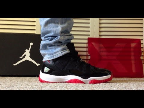 air jordan 11 bred on feet