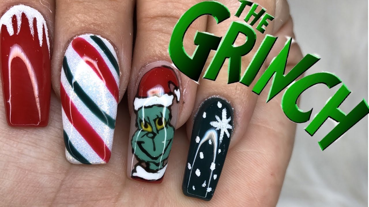 Grinch Nail Tutorial | Christmas Nails 2019 - YouTube