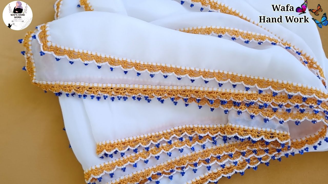 New Qureshia design dupatta 💛 crochet dupatta lace pattern with Beads 💛 Crosia work 💛