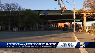 Two weeks after fire, Pete Rose Way, Riverside Drive reopening underneath Daniel Carter Beard Bridge