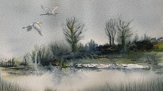 Paint A MISTY WATERCOLOR WINDSWEPT LAKE & TREES, Loose Watercolour Landscape Painting Demo Tutorial