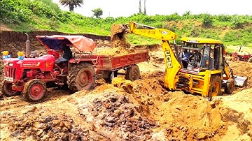 New Jcb 3dx Backhoe Machine Loading Mud In Two Mahindra 475 Di And 295 Di Tractor | Jcb And Tractor