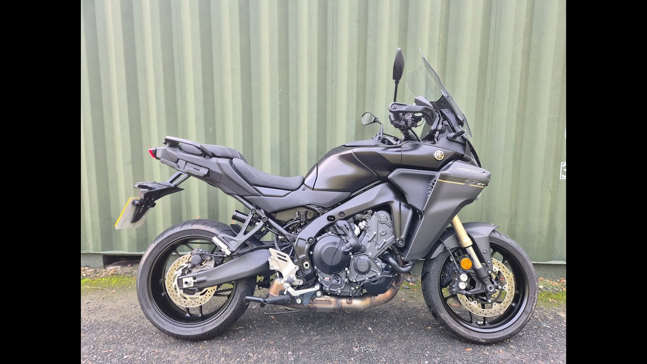 2025 Yamaha Tracer 9 GT Y-AMT in the Tech Black colour scheme. In stock at Mototechniks.