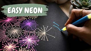 Easy Neon Doodle Drawing on Black Paper | Relaxing DIY Art ✨