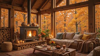 Relaxing Autumn Room 🍂 Soft Piano Music & Fireplace Crackle for Calm Rest