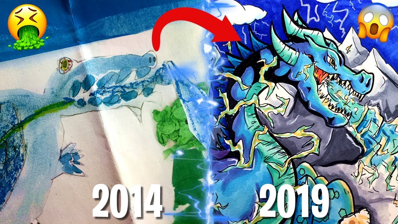 DRAW THIS AGAIN CHALLENGE !! Recreating a Dragon I drew 5 YEARS ago ...