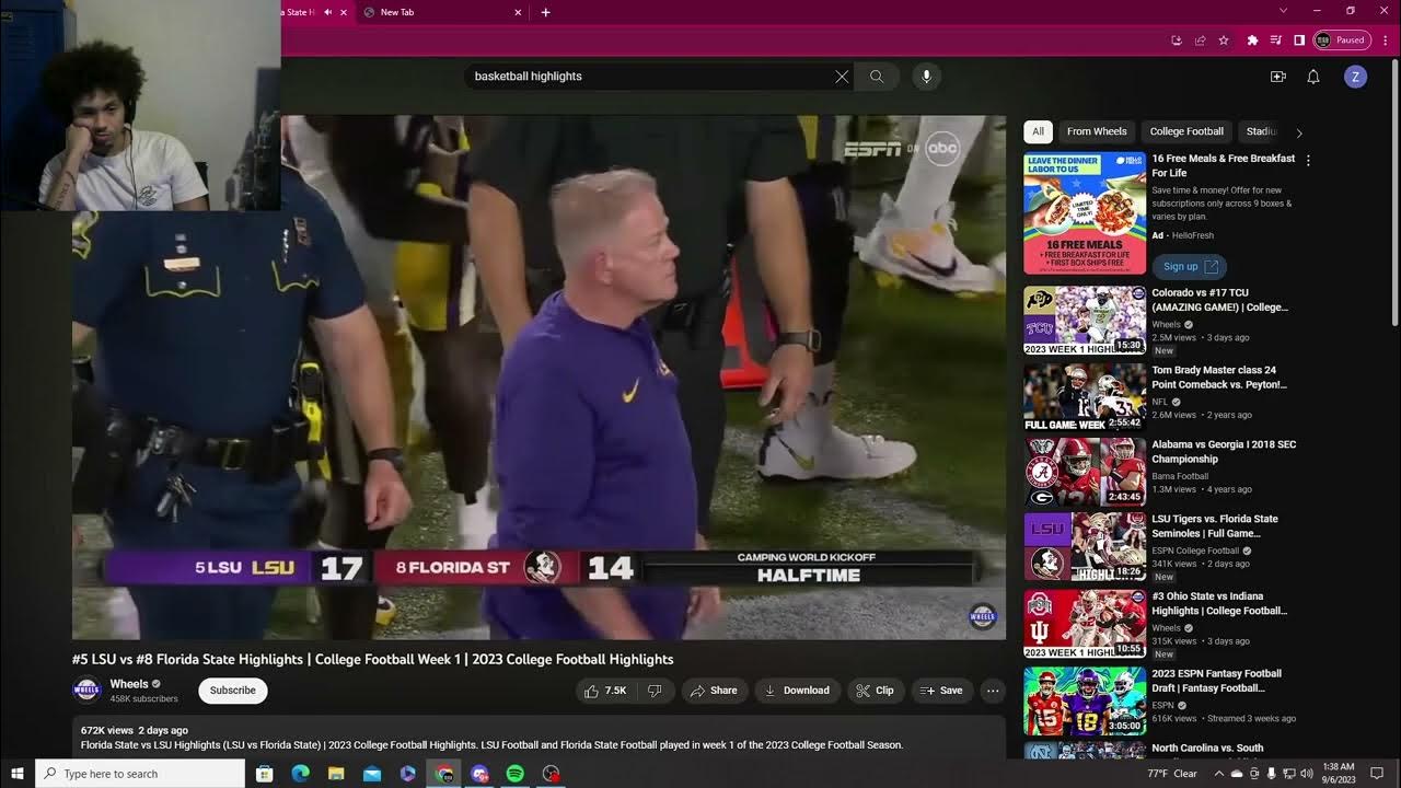 Zae reacts to LSU vs FSU Highlights YouTube