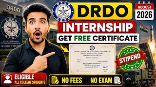 DRDO Paid Internship August 2026 for College Students ➤ Get a Govt Certificate from DRDO!
