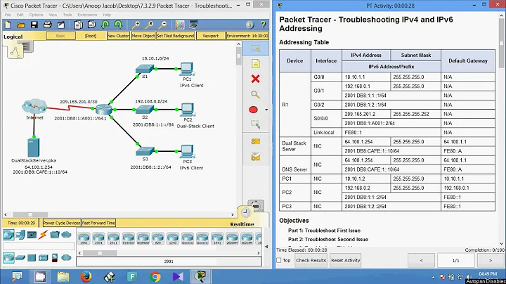 7.3.2.9 Packet Tracer - Troubleshooting IPv4 and IPv6 Addressing