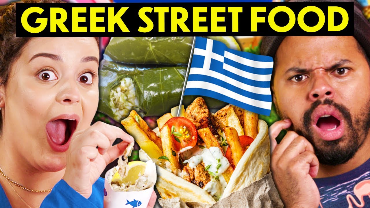 Americans Try Greek Street Food For The First Time! (Dolmades, Loukoumades, Tiropita)