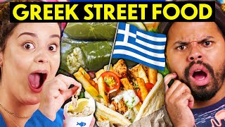 Americans Try Greek Street Food For The First Time! (Dolmades, Loukoumades, Tiropita)