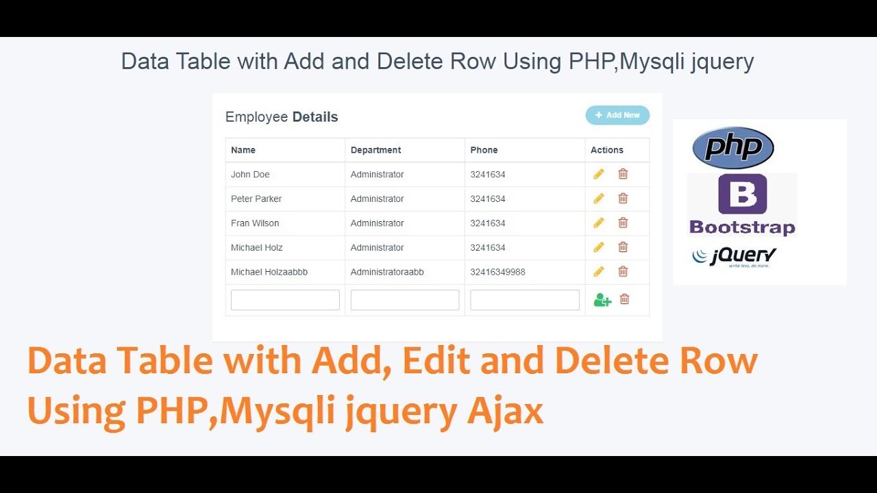 Data Table With Add Edit And Delete Row Using Php Mysqli Jquery Ajax