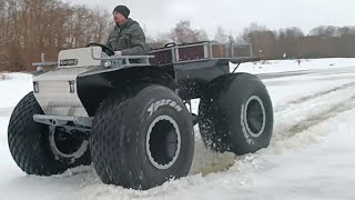 Обзор вездехода переломки. Тест в оттепель по наледи. Легкий среднемоторный пневмоход Ураган Дикарь.