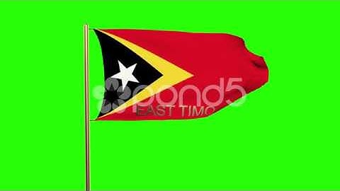 East Timor Flag With Title Waving In The Wind. Looping Sun Rises Style