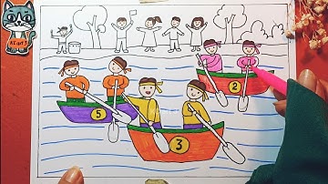 Vẽ lễ hội đua thuyền - hội xuân quê hương - vẽ theo hình thức ước lệ - yếu tố dân tộc trong tranh