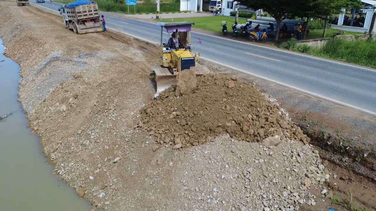 Road Construction with Drainage System Installation  Heavy Truck & Excavator at Work