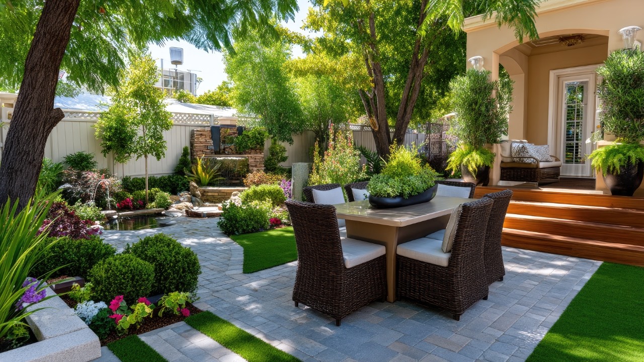 Luxury Outdoor Living in a Small Front Yard | Elegant Patio & Garden Landscaping Ideas