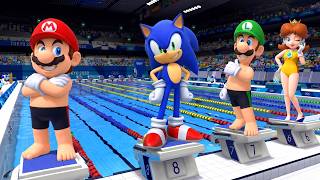 Mario & Sonic at the Olympic Games Tokyo 2020 - Epic Swimming Race! Mario, Peach, Luigi +++ Sonic