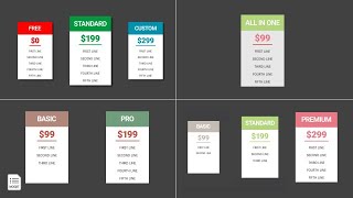 Pricing Tables Motion Graphics Templates