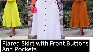 SEW THIS FLARED MIDI SKIRT🥻WITH FRONT BUTTON & POCKETS #flowyskirt #buttonupskirt #diyfashion