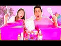 FARE LO SLIME SOLO CON INGREDIENTI ROSA CHALLENGE!!