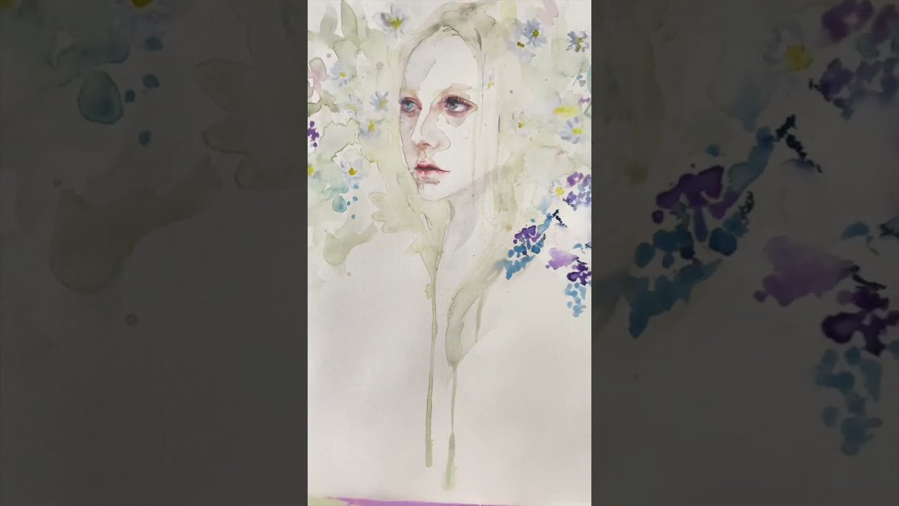 開花」水彩画プロセス