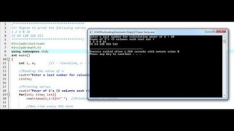 C++ Program to print the following series 1 2 4 8 16 32 64 128 256 512