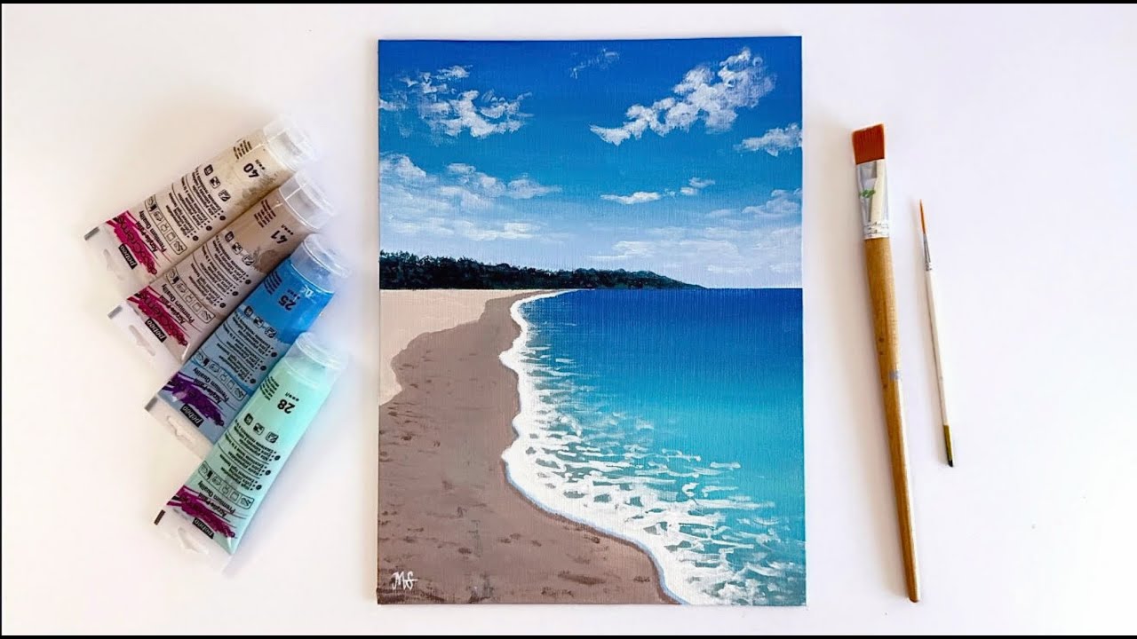 Beach painting tutorial for beginners Easy way to paint a beach scene acrylic painting for beginners