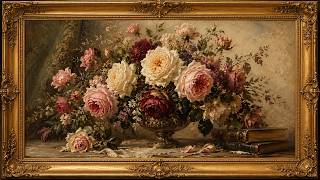 Vintage Floral Masterpiece in an Elegant Gold Frame 🌹 | 4K Art TV Screensaver (No Ads)