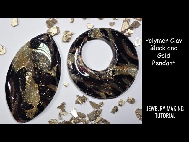 Polymer Clay Black and Gold Pendant - Jewelry Making Tutorial 